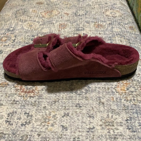 Birkenstock Arizona Shearling Sandals in Maroon - Picture 3 of 14